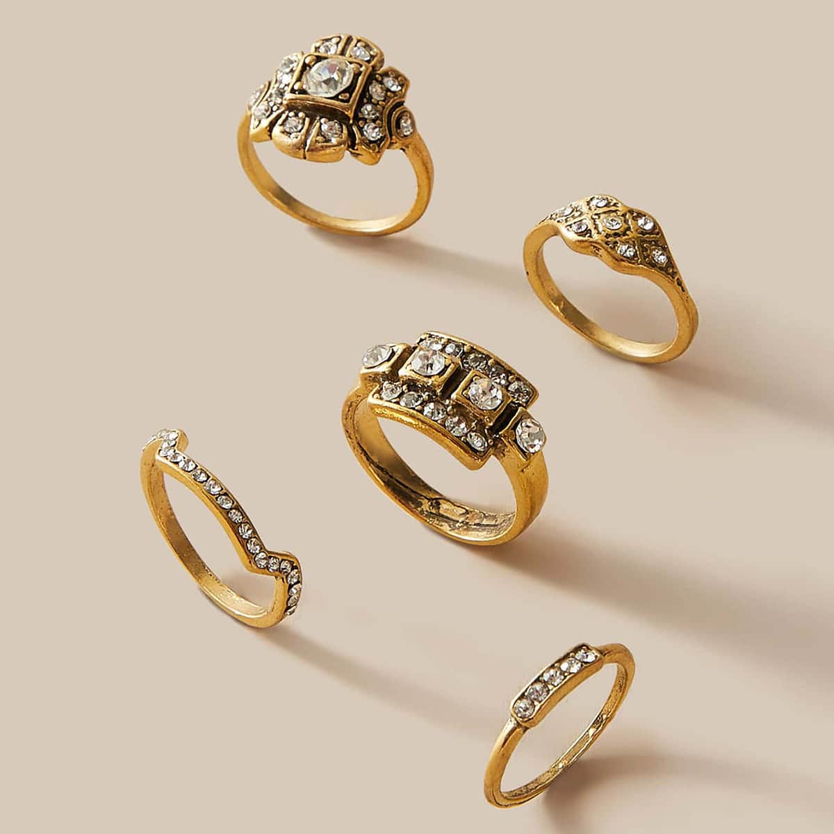 

5pcs Rhinestone Ring, Gold