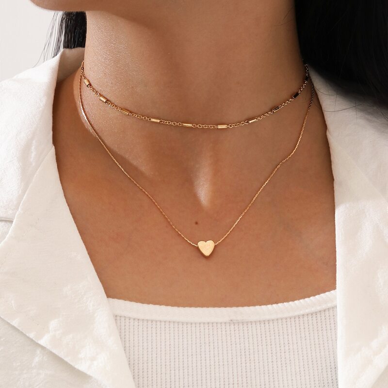 

2pcs Heart Layered Necklace, Gold