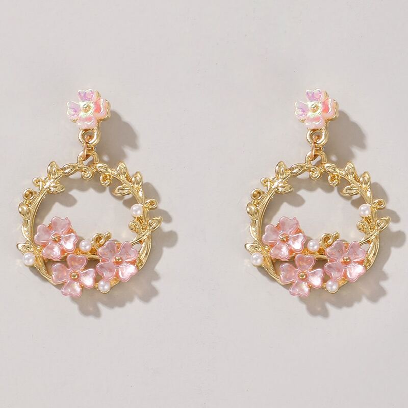 

Flower & Faux Pearl Drop Earrings, Gold