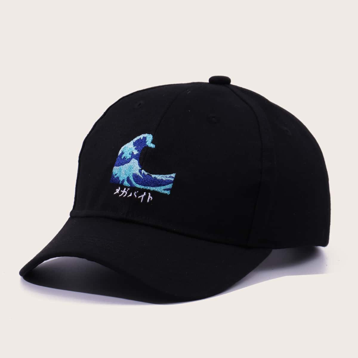 

Wave Embroidery Baseball Cap, Black