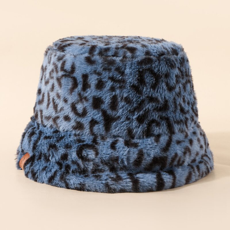 

Leopard Print Fluffy Bucket Hat, Blue