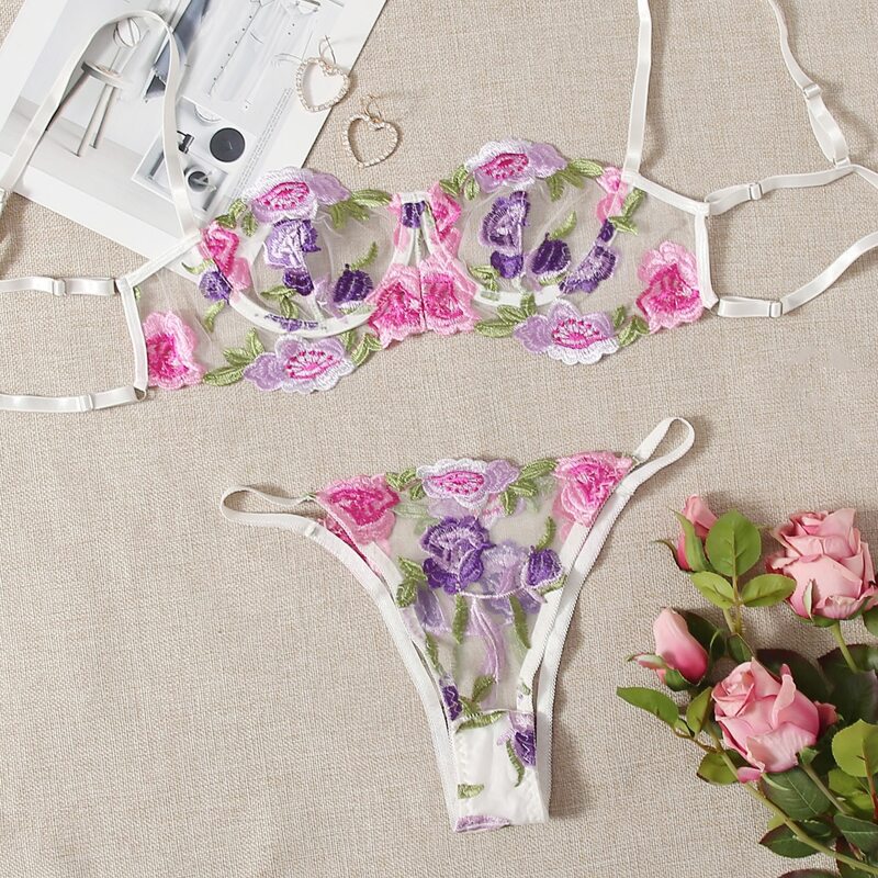 

Lace Floral Sheer Lingerie Set, Multicolor