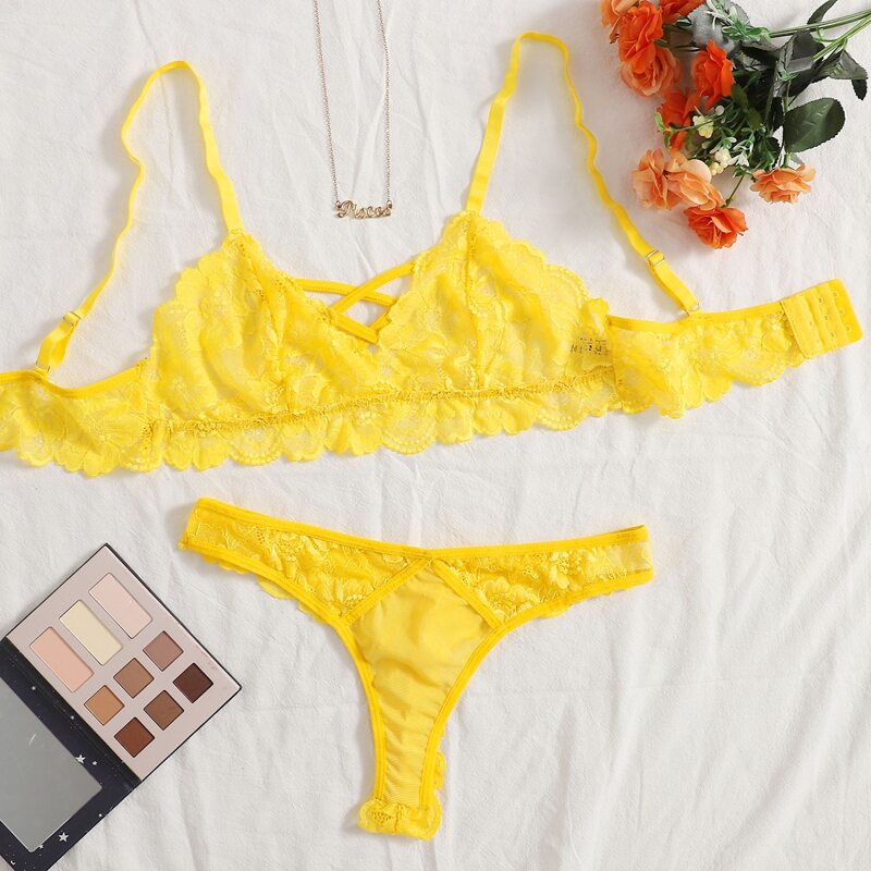 

Lace Floral Lingerie Set, Yellow bright