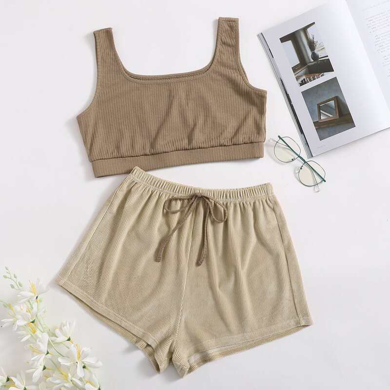

Solid Tank & Shorts Pajama Set, Multicolor