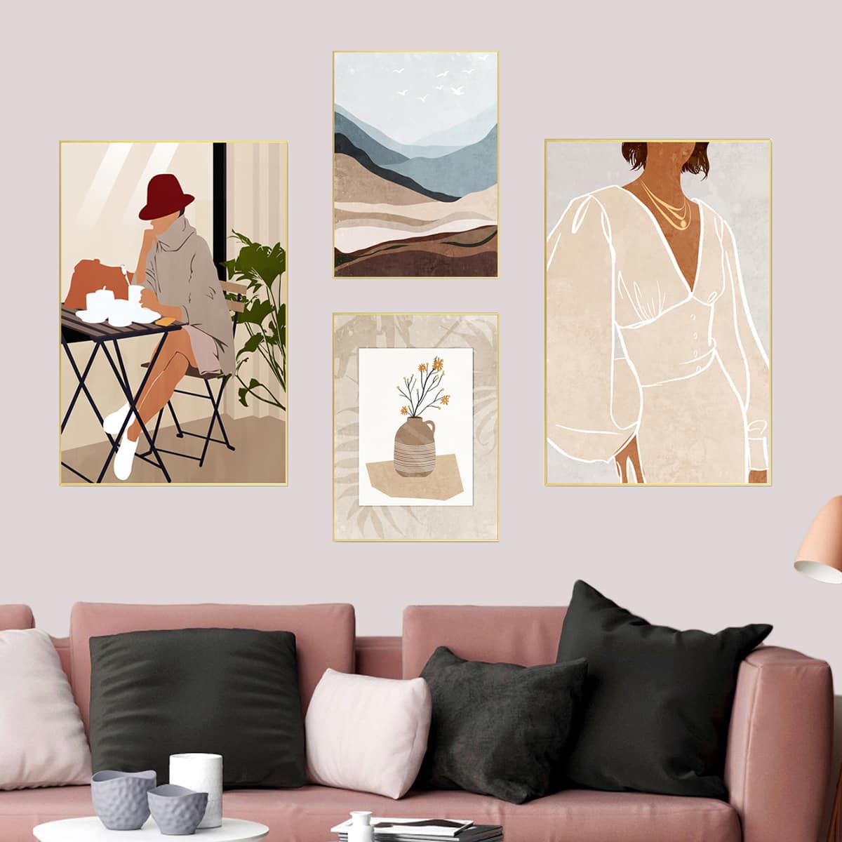 

4pcs Abstract Pattern Wall Painting Without Frame, Multicolor