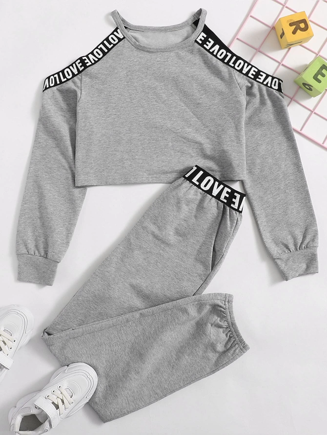 cold shoulder letter taped sweatshirt
