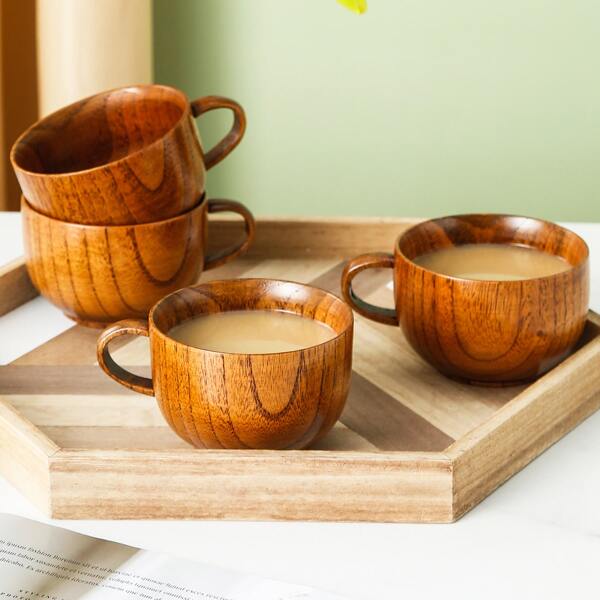 

1pc Wooden Tea Cup, Brown