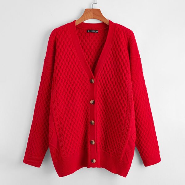 

Plus Drop Shoulder Button Front Cardigan, Red