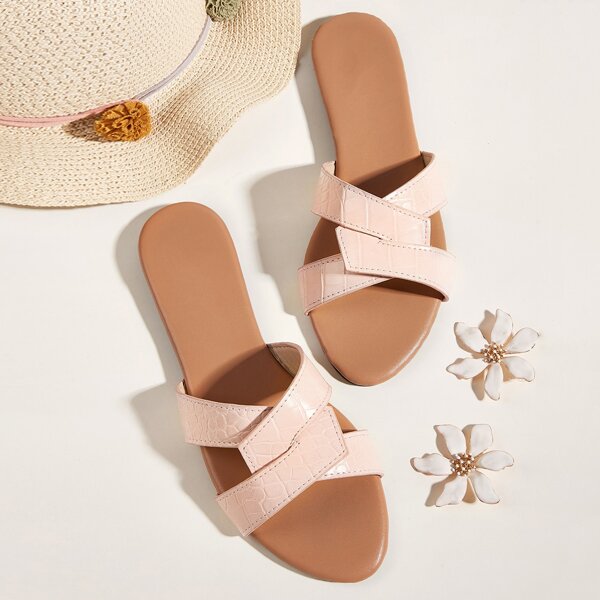 

Croc Embossed Twist Slide Sandals, Pink