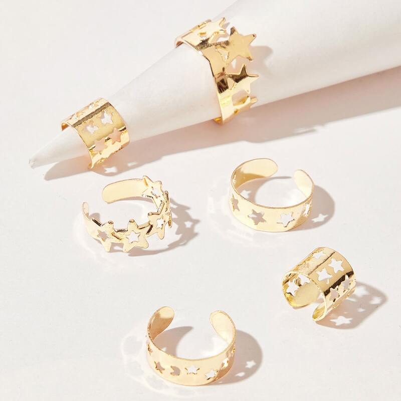 

6pcs Cut Out Cuff Ring, Gold