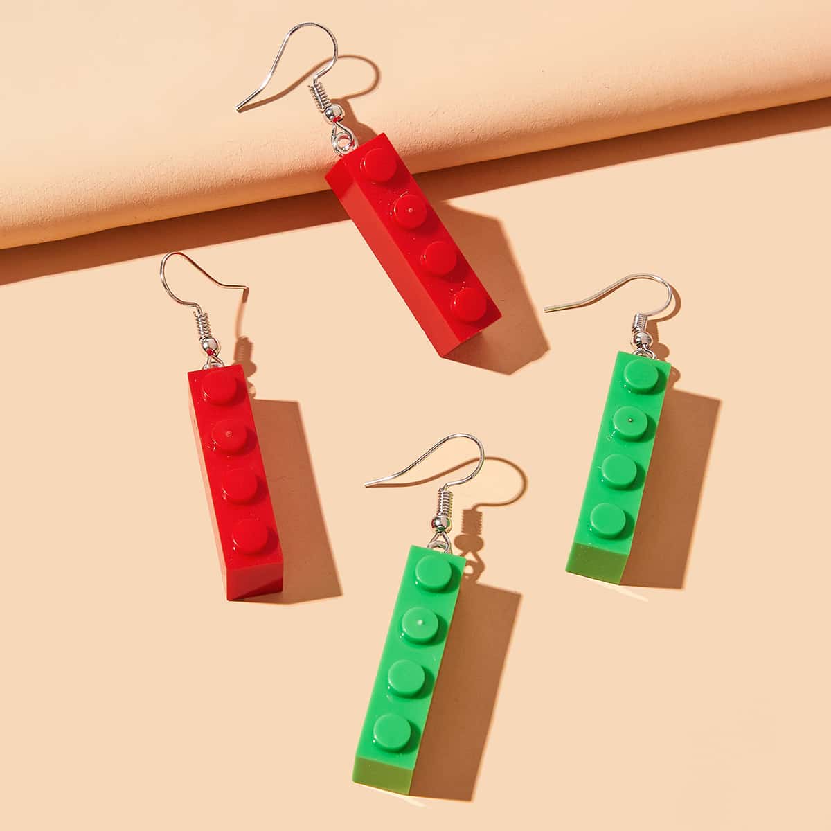 

2pairs Building Blocks Drop Earrings, Multicolor