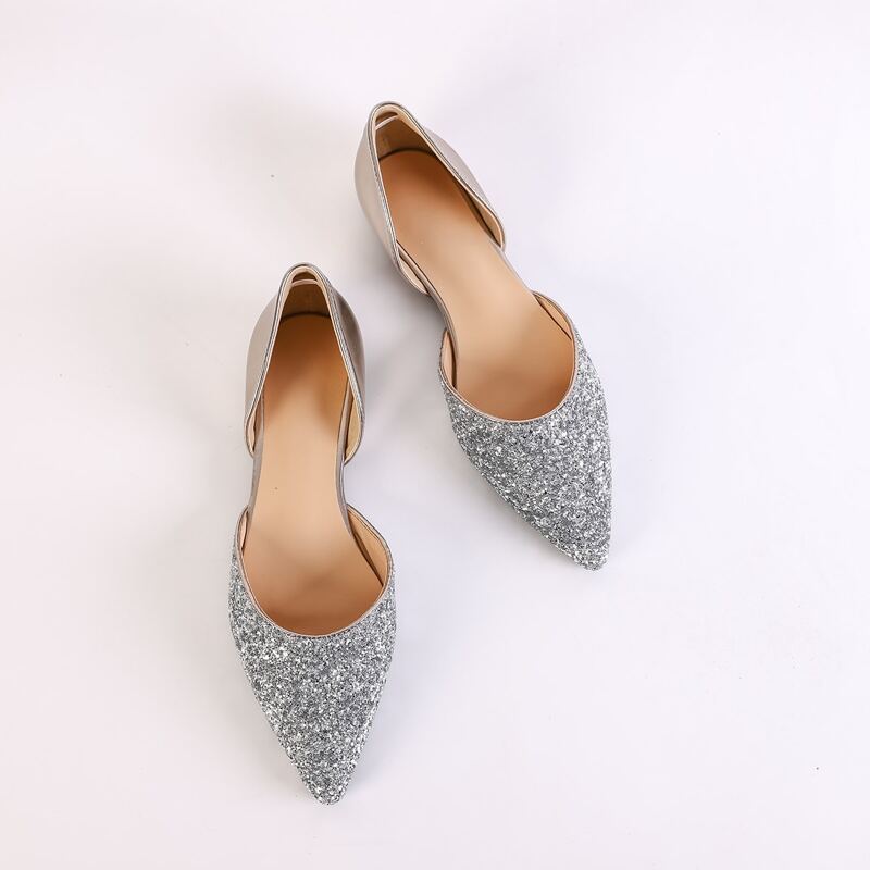 

Glitter Decor Two Part Flats, Silver