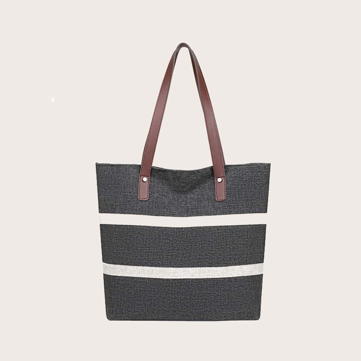 

Striped Tote Bag, Dark grey