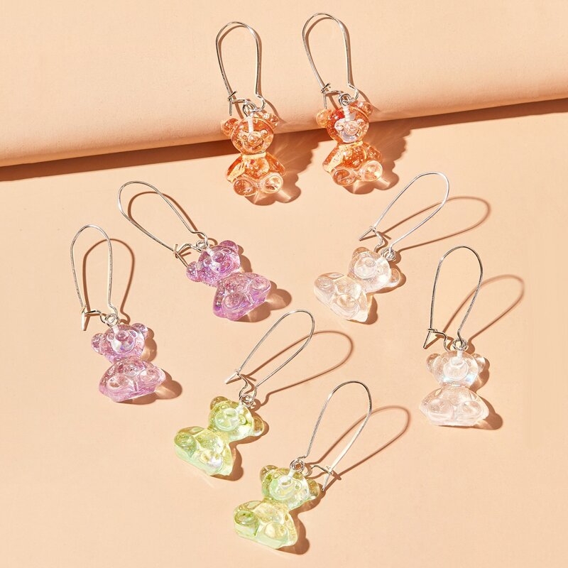 

4pairs Bear Drop Earrings, Multicolor