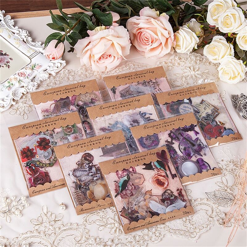 

60pcs Floral Pattern Random Sticker & 10pcs Material Paper, Multicolor