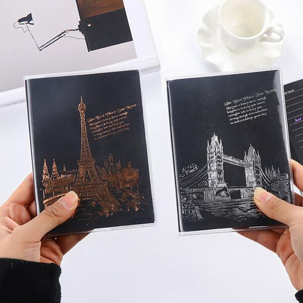 

1pack Building Print Cover Random Notebook, Multicolor