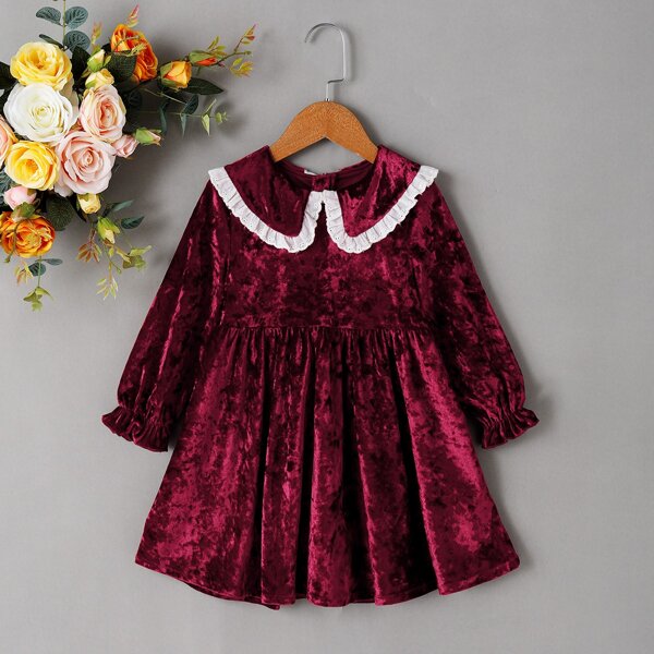 

Toddler Girls Velvet Peter Pan Collar Smock Dress, Maroon