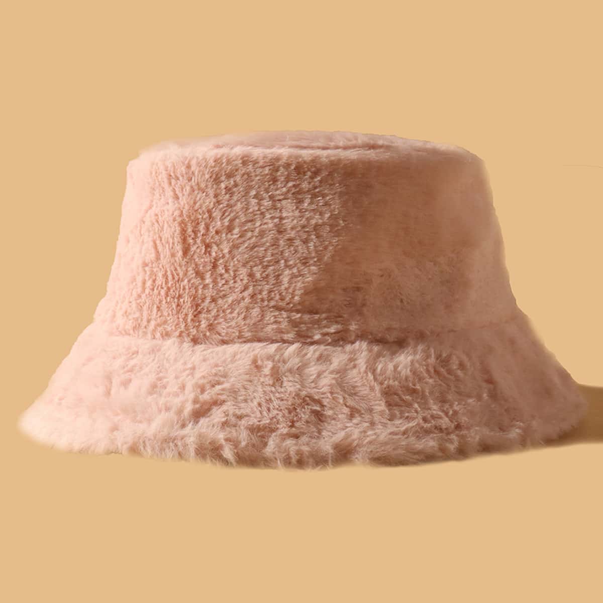 Plain Fluffy Bucket Hat, Pink
