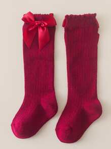 Toddler Girls Bow Decor Socks - Red - View 2
