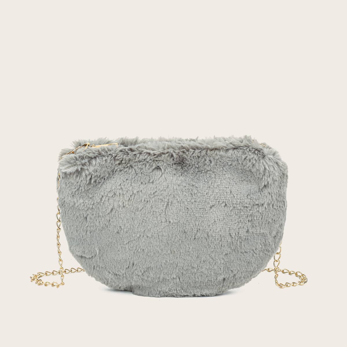 

Faux Fur Chain Crossbody Bag, Grey