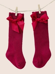 Toddler Girls Bow Decor Socks - Red - View 3