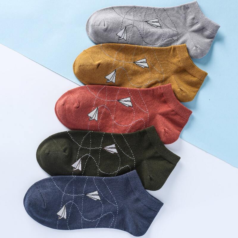 

5pairs Paper Plane Pattern Socks, Multicolor