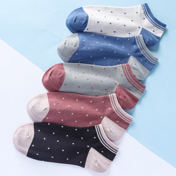 

5pairs Polka Dot Pattern Socks, Multicolor