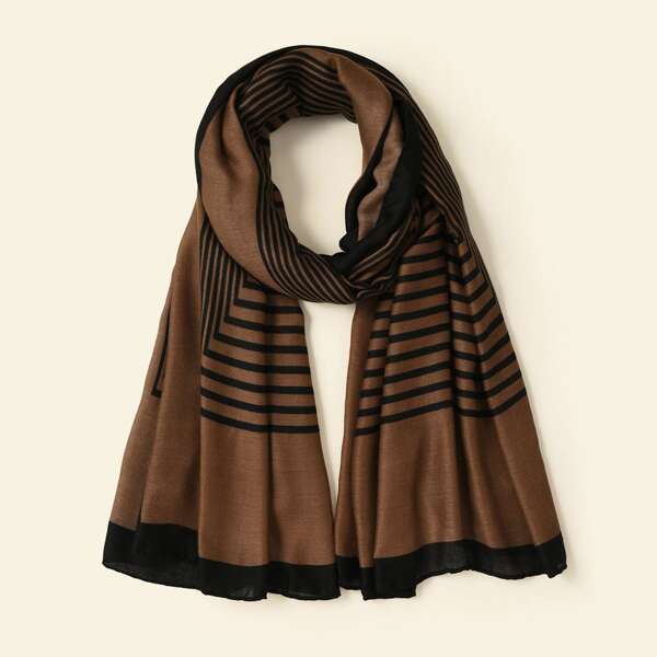 

Striped Pattern Scarf, Brown