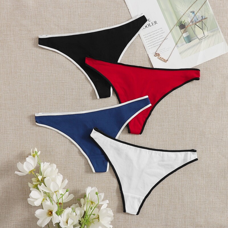 

4pack Contrast Binding Panty Set, Multicolor