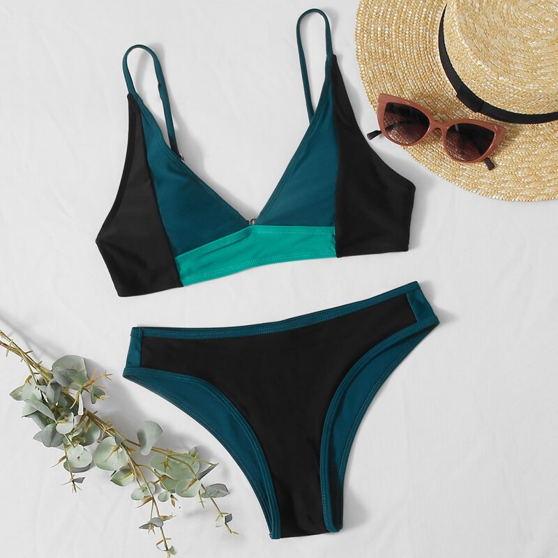 

Colorblock Triangle Bikini Swimsuit, Multicolor