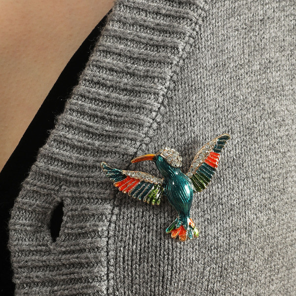 

Rhinestone Decor Bird Design Brooch, Multicolor