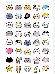 45入組卡通貓咪圖案貼紙 - 彩色 - 查看 3