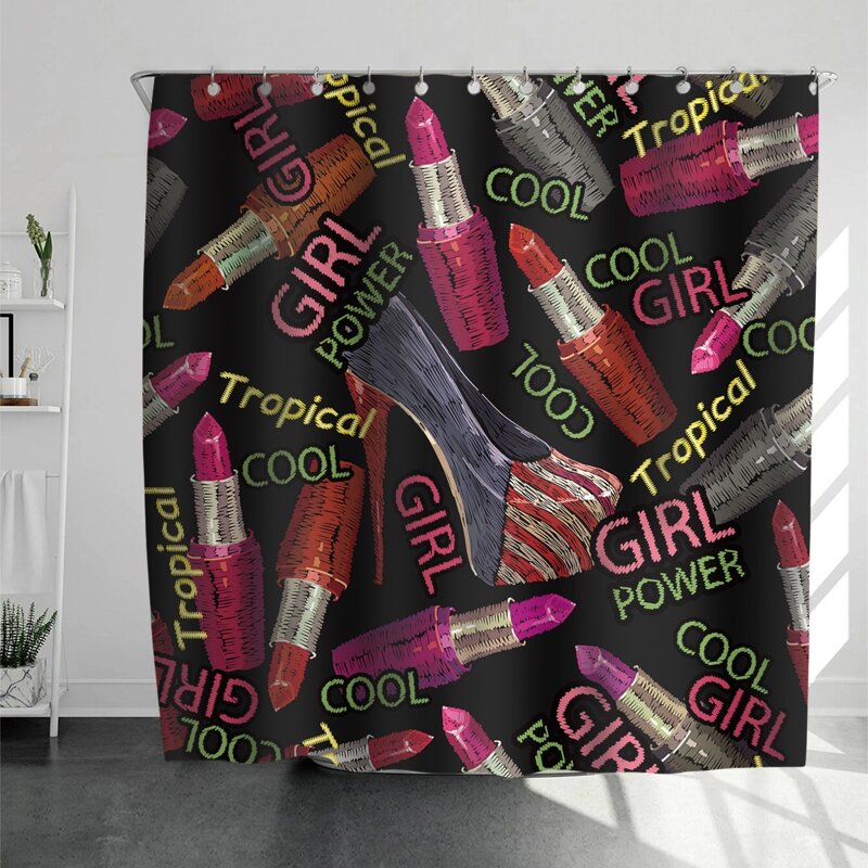 

Lipstick Print Shower Curtain With 12hooks, Multicolor