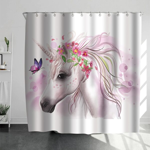

Unicorn Print Shower Curtain With 12hooks, Multicolor