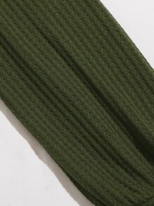 SHEIN EZwear Twist Front Rib-knit Solid Top - Army Green - View 5