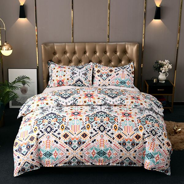 

Geometric Pattern Bedding Set Without Filler, Multicolor