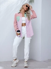 SHEIN Camisa de color combinado con parche con bolsillo - Multicolor - Ver 3