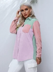 SHEIN Camisa de color combinado con parche con bolsillo - Multicolor - Ver 4
