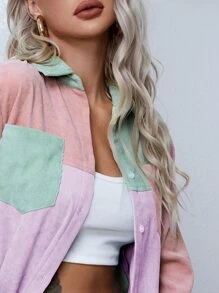 SHEIN Camisa de color combinado con parche con bolsillo - Multicolor - Ver 5