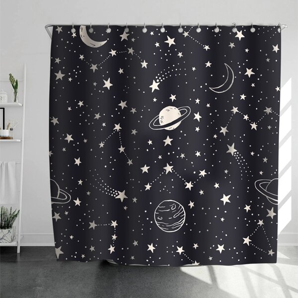 

Galaxy Pattern Shower Curtain With 12hooks, Black and white