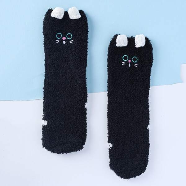 

Cartoon Embroidery Fuzzy Socks, Black