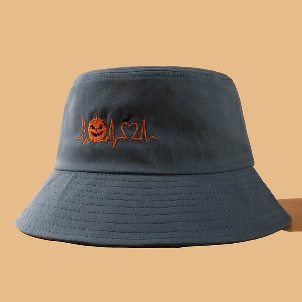 

Halloween Pumpkin Embroidered Bucket Hat, Blue