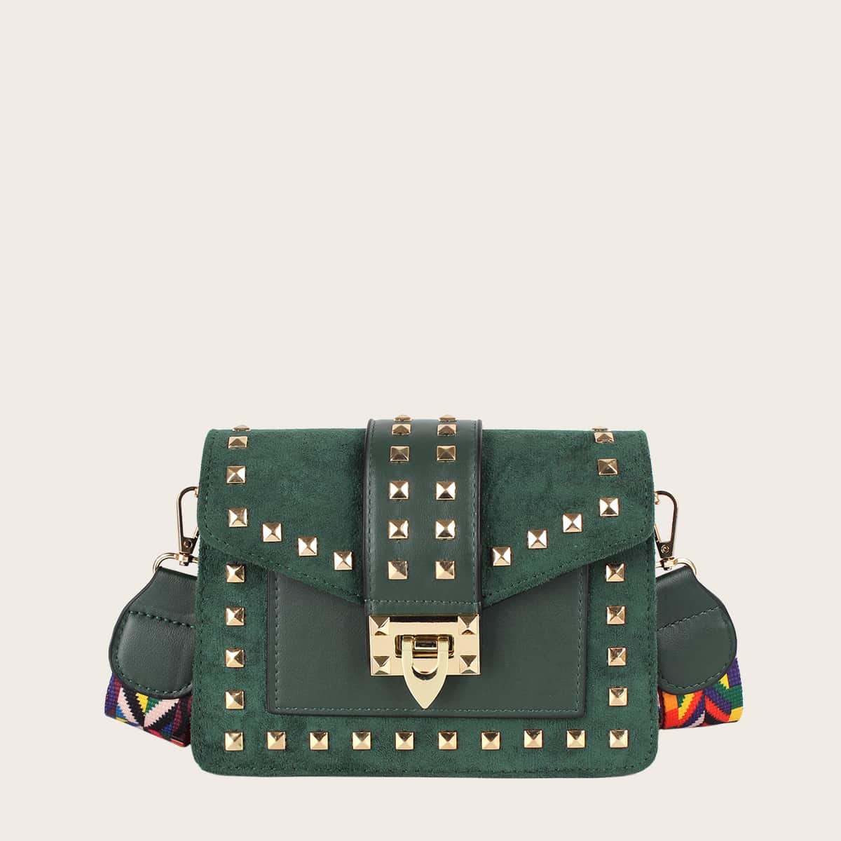

Rivet Decor Crossbody Bag, Green