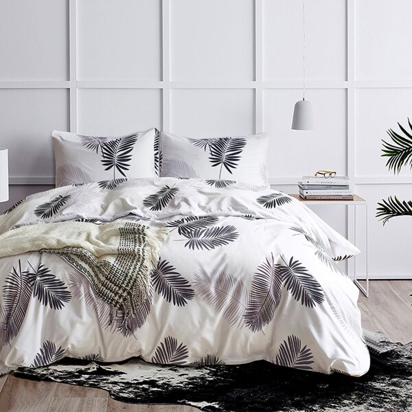 

Leaf Print Bedding Set Without Filler, White