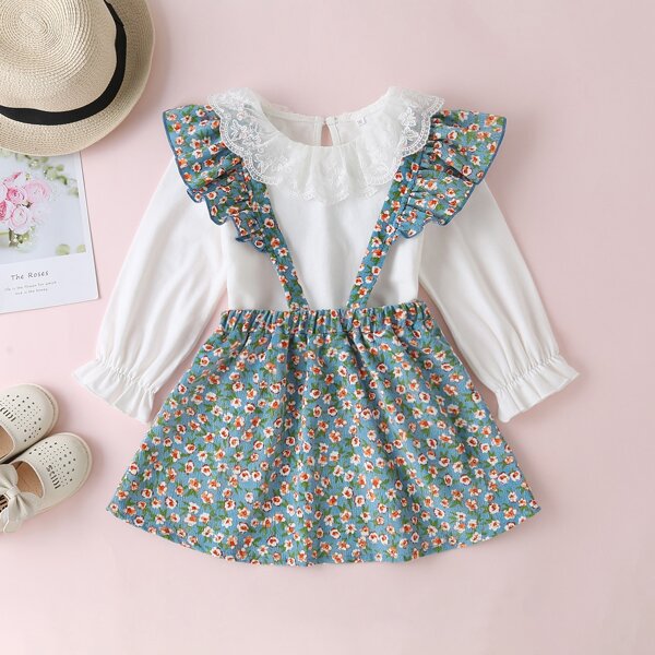 

Toddler Girls Contrast Lace Blouse & Ditsy Floral Suspender Skirt, Multicolor