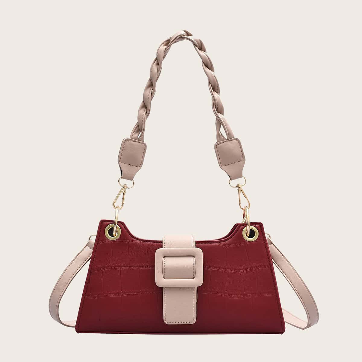 

Buckle Strap Decor Shoulder Bag, Red