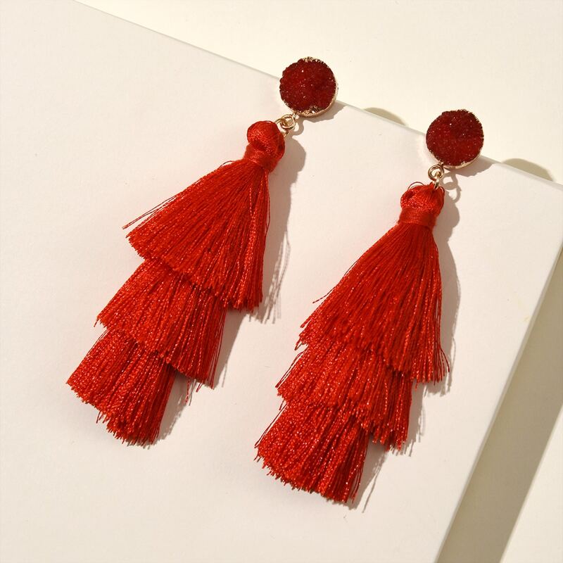 

Tassel Charm Drop Earrings, Red