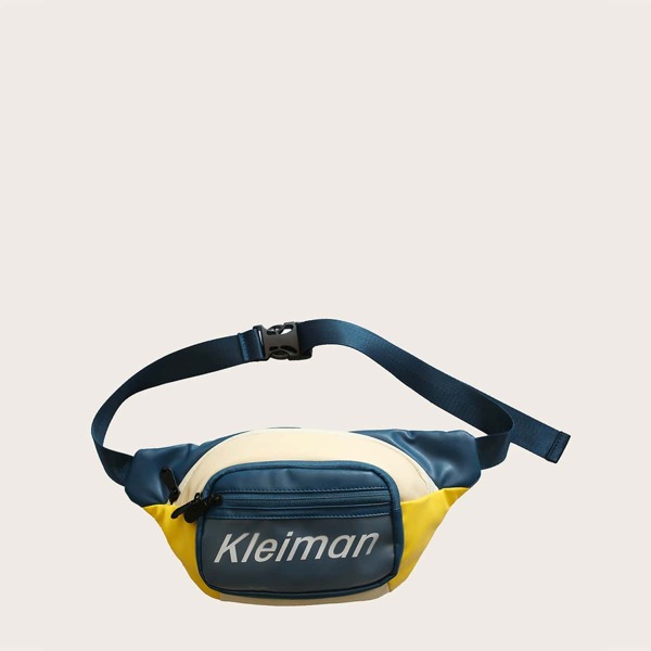 

Men Letter Graphic Color Block Fanny Pack, Blue
