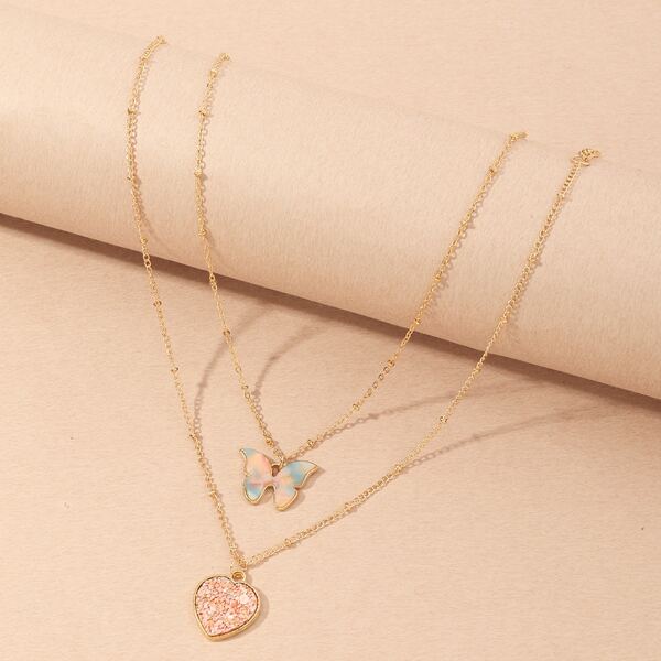 

2pcs Toddler Girls Heart Pendant Necklace, Multicolor