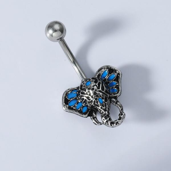 

Elephant Head Design Belly Ring, Silver